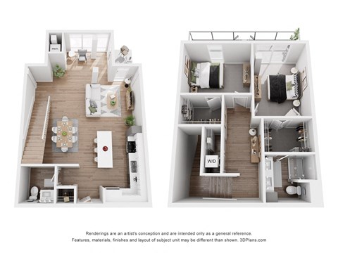 Floor plan for 2 beds, 2.5 baths, 1515 sqft